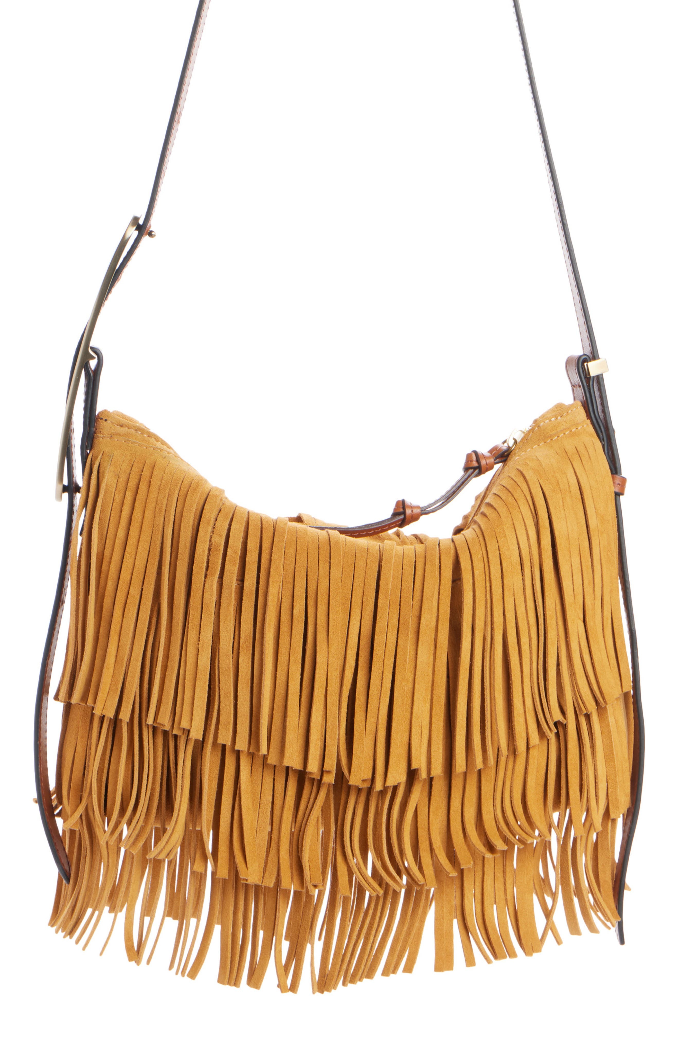 Isabel Marant Mini Leyden Fringe Suede Hobo Bag in Ochre at Nordstrom - 1