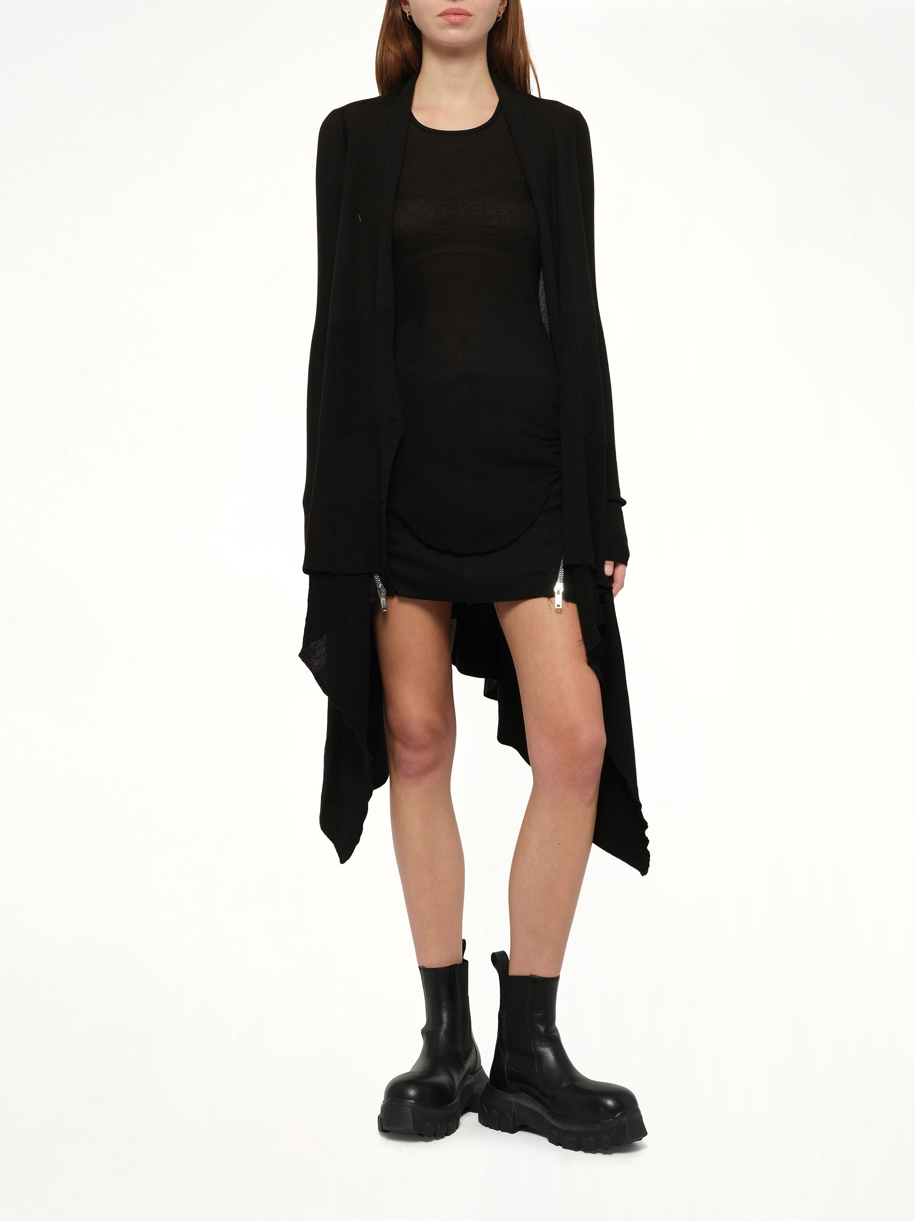 Long Wrap Cardigan in Black - 4