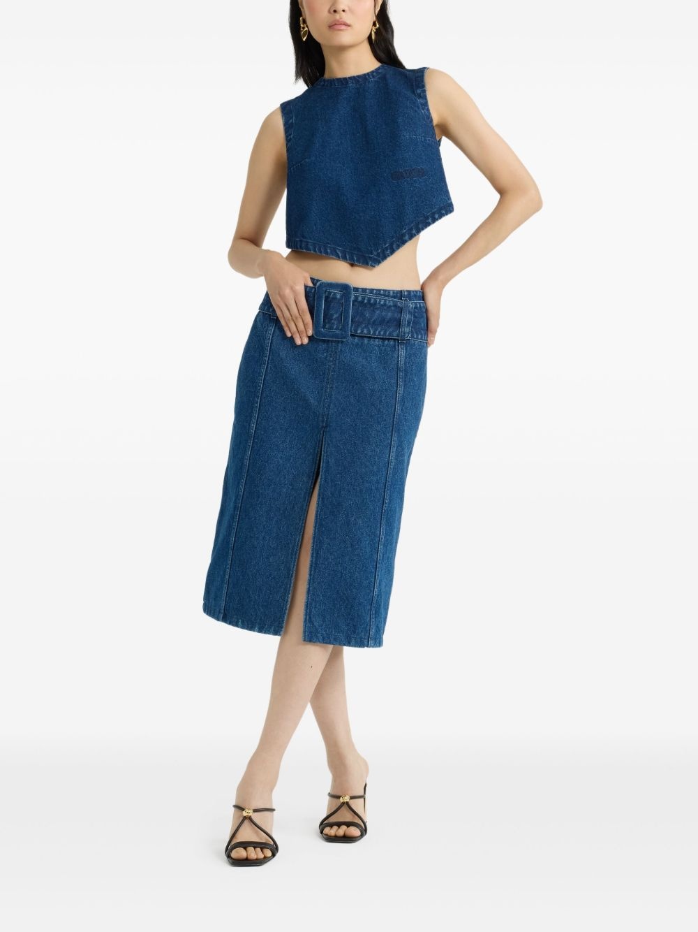 belted denim midi skirt - 2