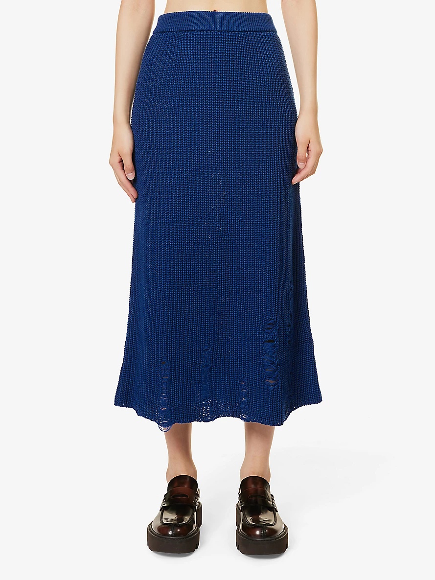 Distressed wool-blend knitted midi skirt - 3