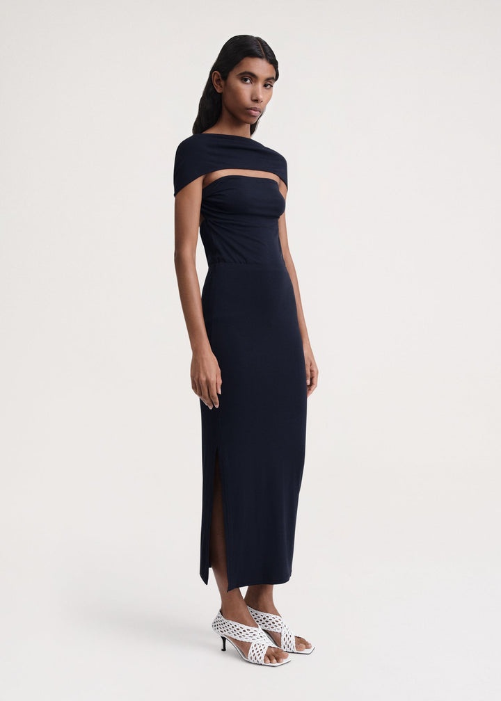 Side-slit jersey skirt dark navy - 3