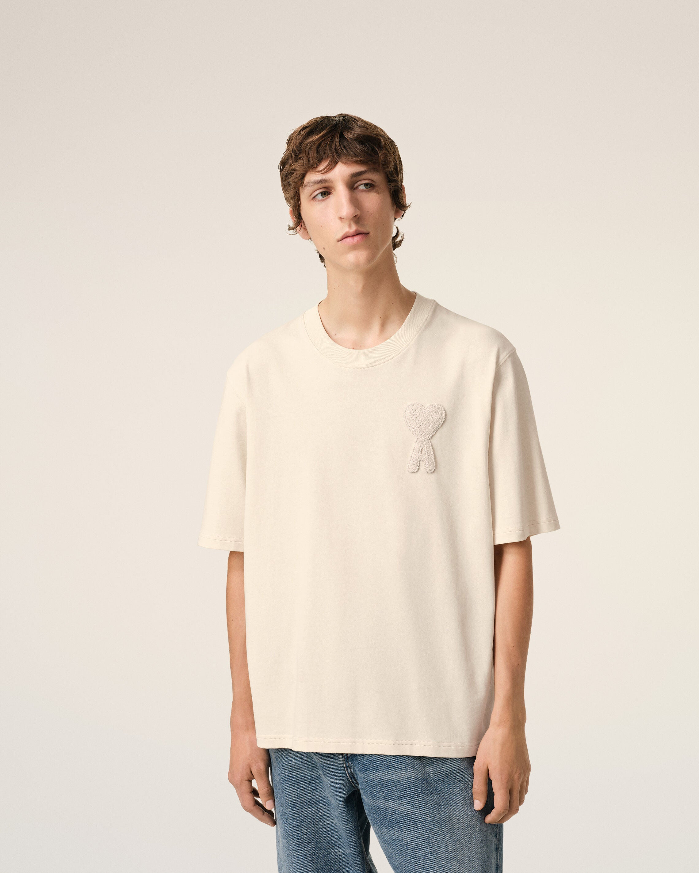 BEIGE COTTON AMI DE COEUR PATCH T-SHIRT - 3