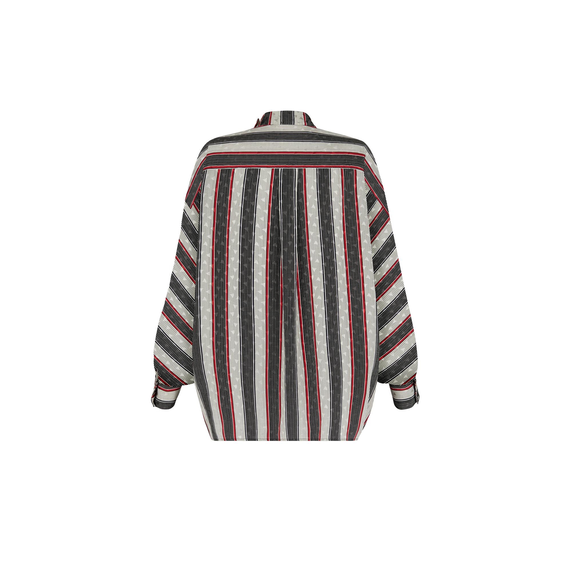 Bayadere Stripe Oversized Shirt with Neck Ties  - 3