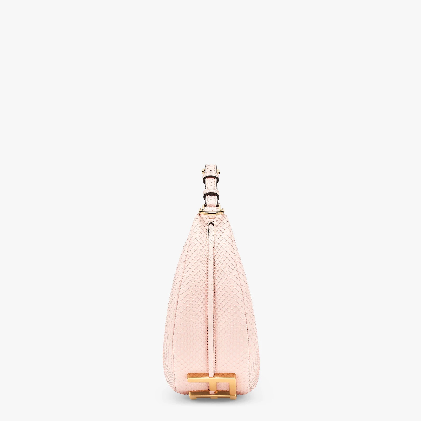 Small hobo bag made of exquisite pale pink python leather, with vintage gold metal FENDI lettering v - 4