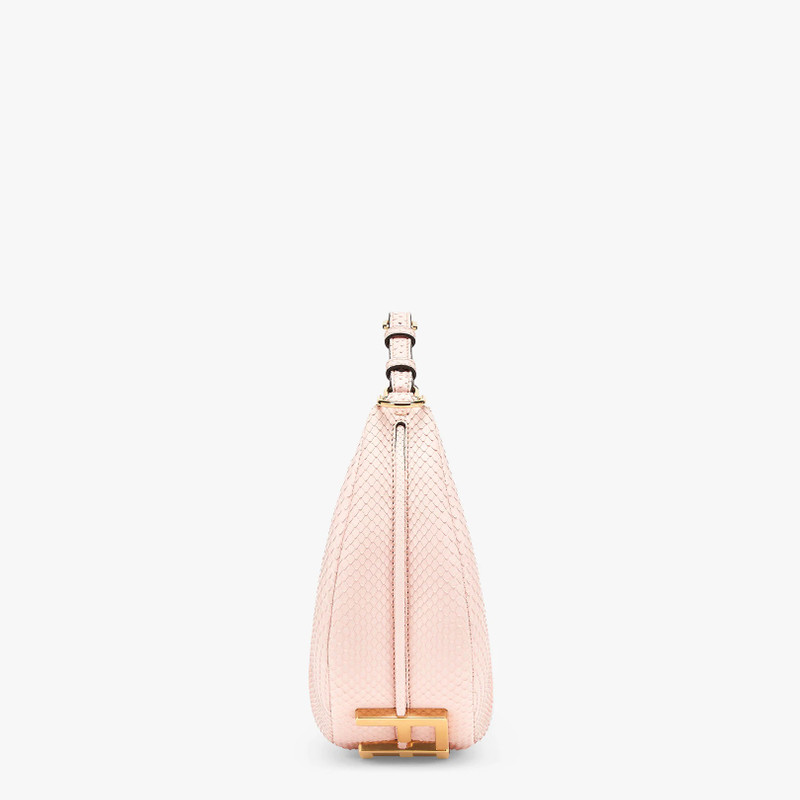 Small hobo bag made of exquisite pale pink python leather, with vintage gold metal FENDI lettering v 4