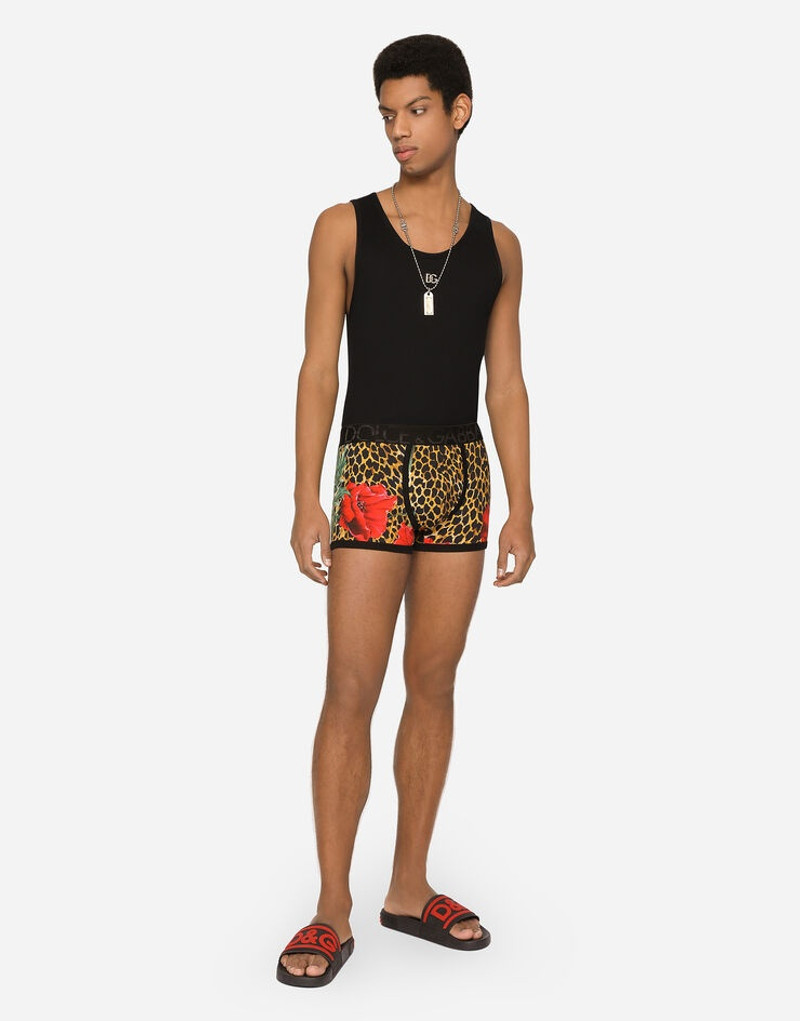 Dolce & Gabbana Two-way stretch cotton boxers with poppy and ocelot print outlook