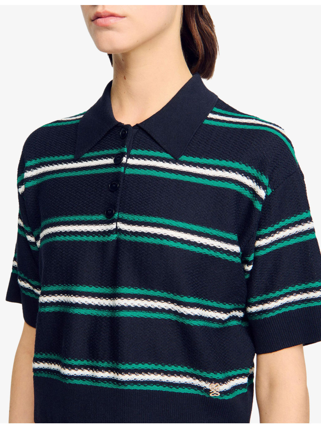 Stripe Polo-Neck Knitted Top - 5