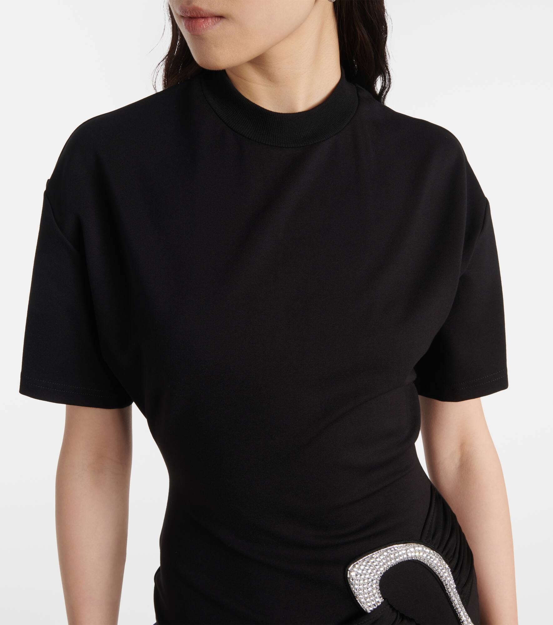Embellished draped jersey minidress - 4