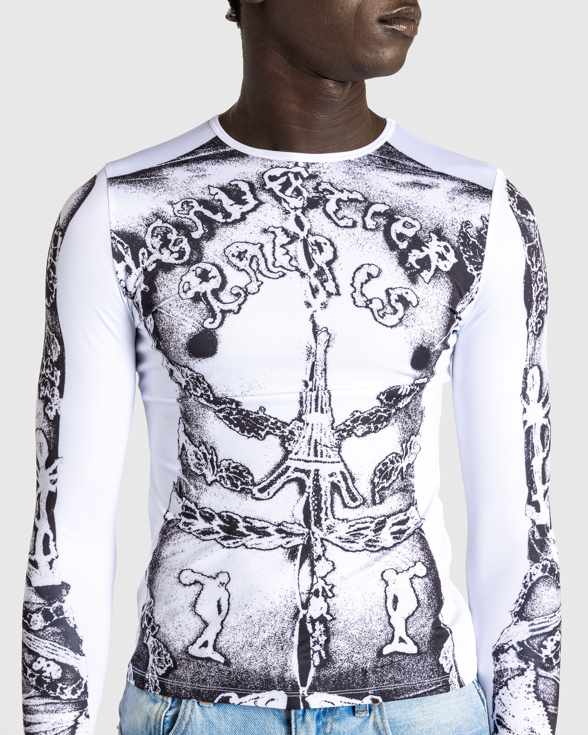 Jean Paul Gaultier – Long-Sleeve Gaultier Paris Top White/Black - 5