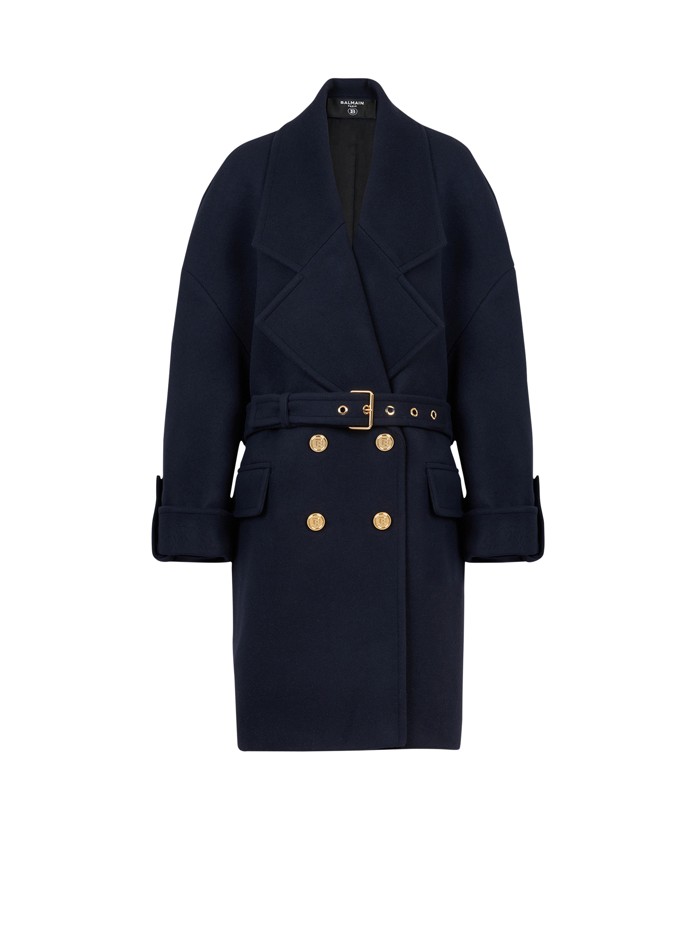 Wool and cashmere pea coat with double-breasted gold-tone buttoned fastening - 1