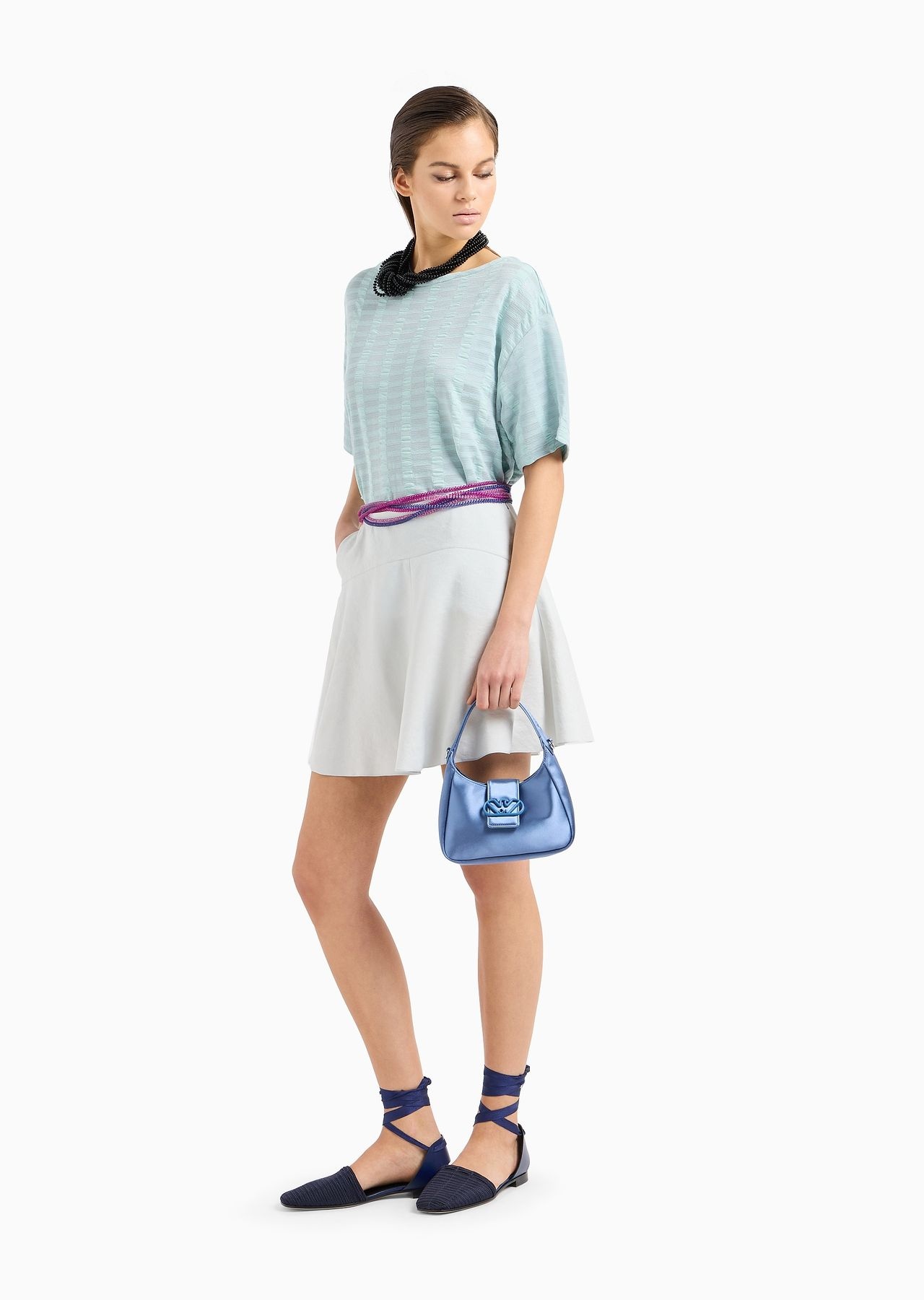 Boxy short-sleeved jumper in two-tone viscose jacquard with embossed effect - 4