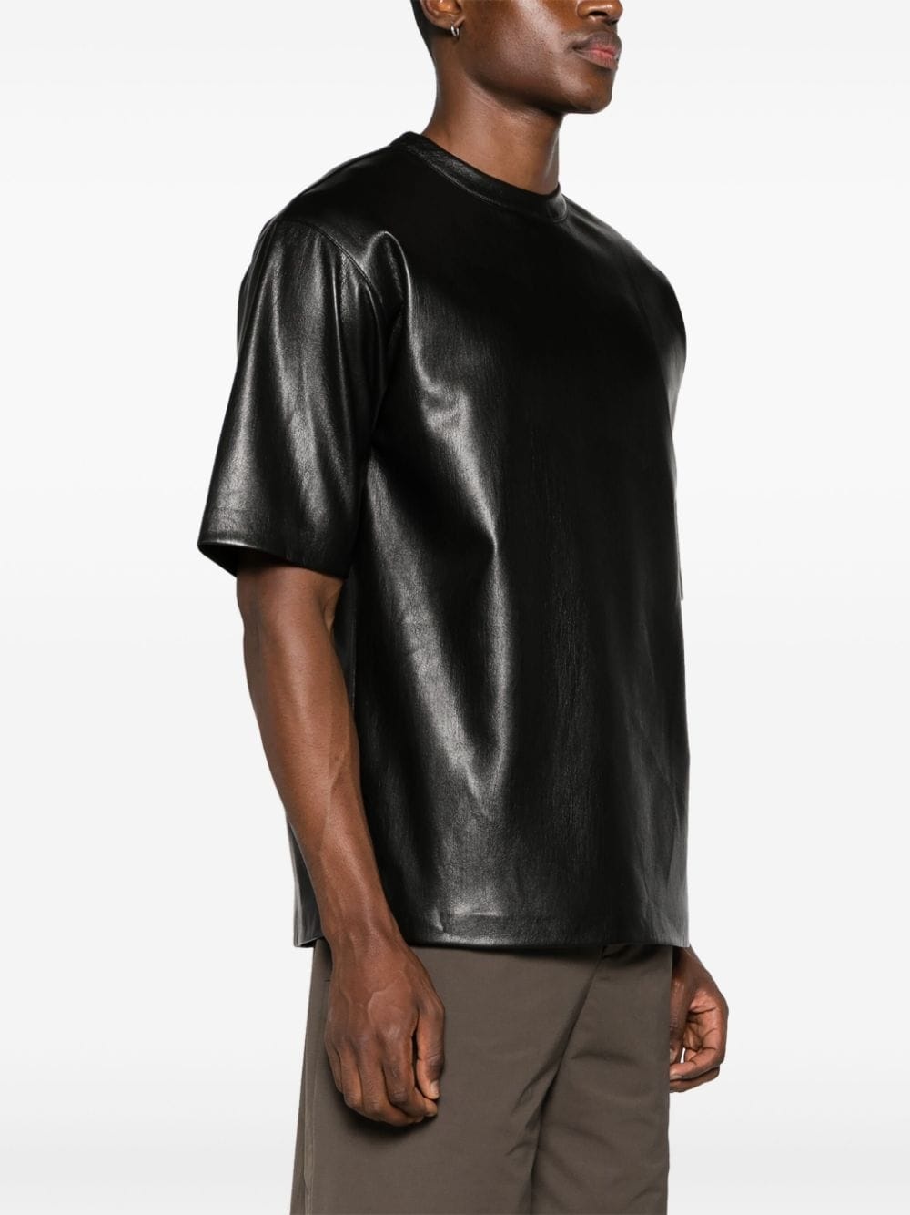 drop-shoulder faux-leather T-shirt - 3