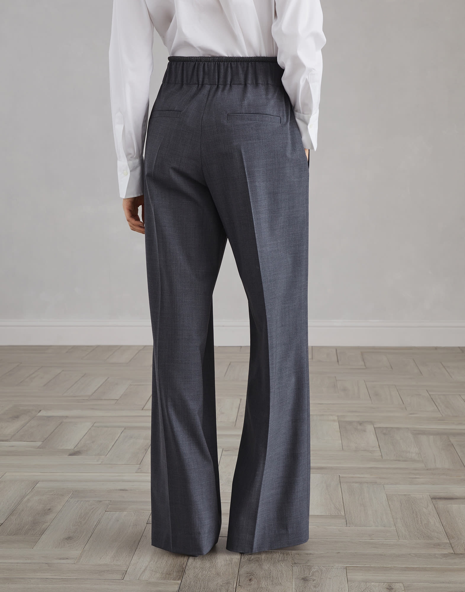 Tropical luxury wool loose track trousers with shiny ribbed detail - 2