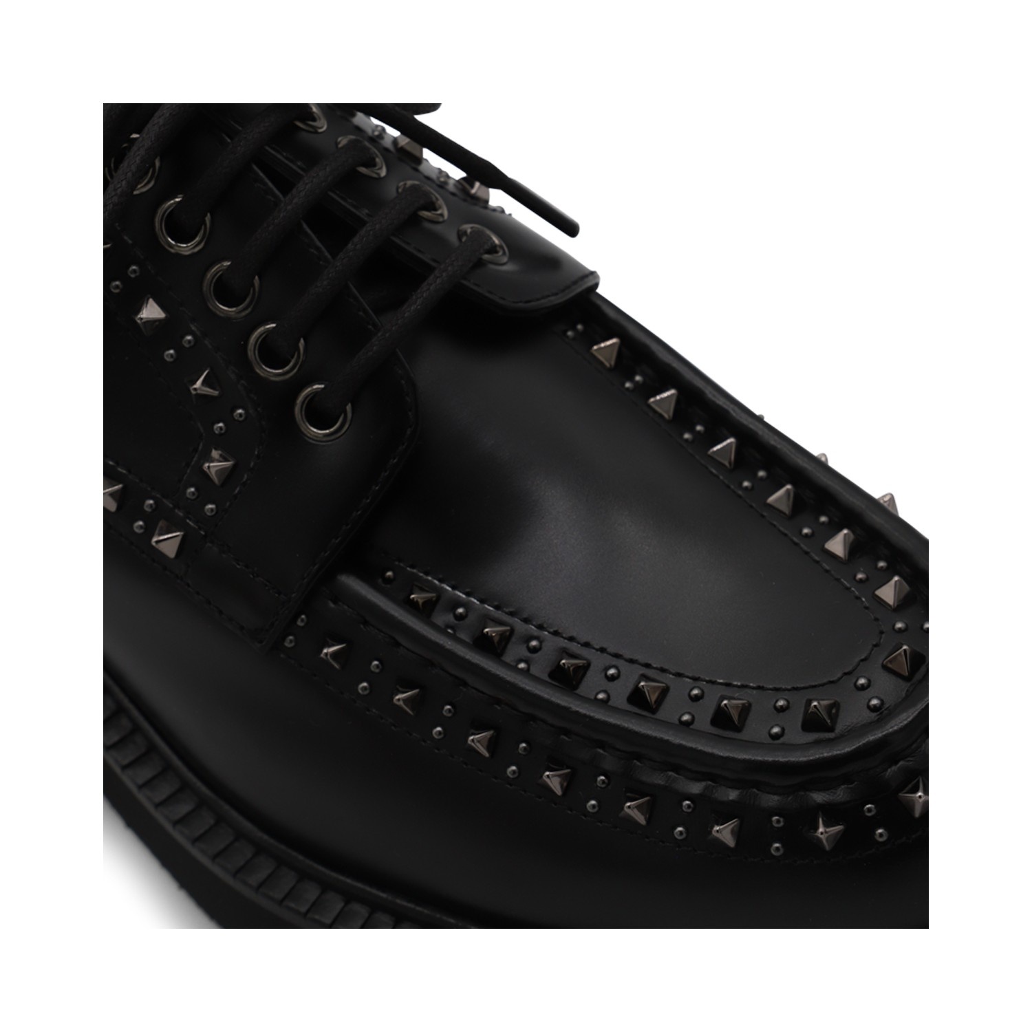 BLACK LEATHER LACE UP SHOES - 4