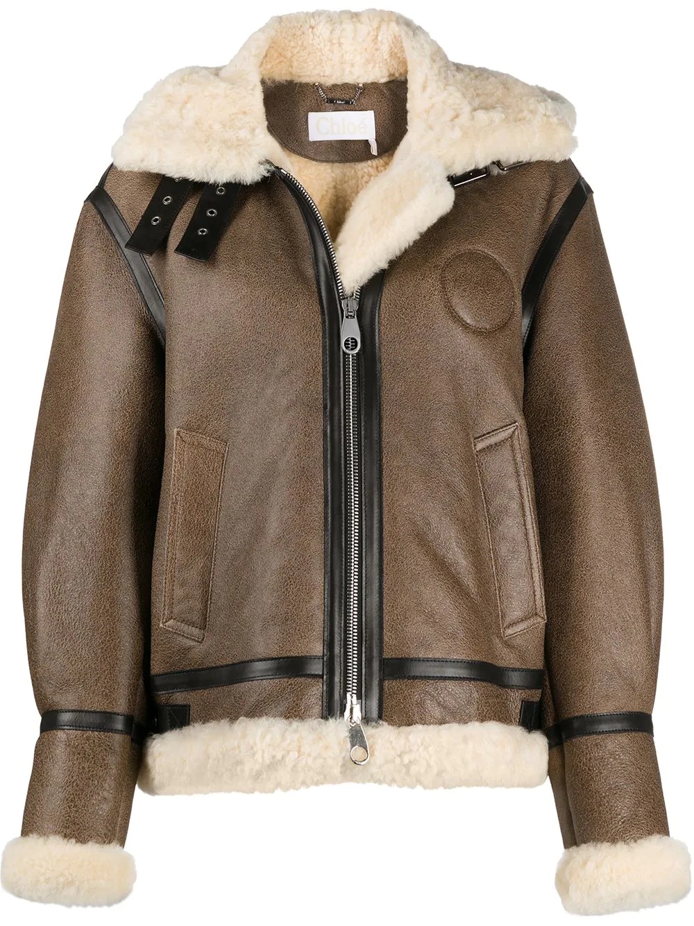 shearling-trim hooded coat - 1