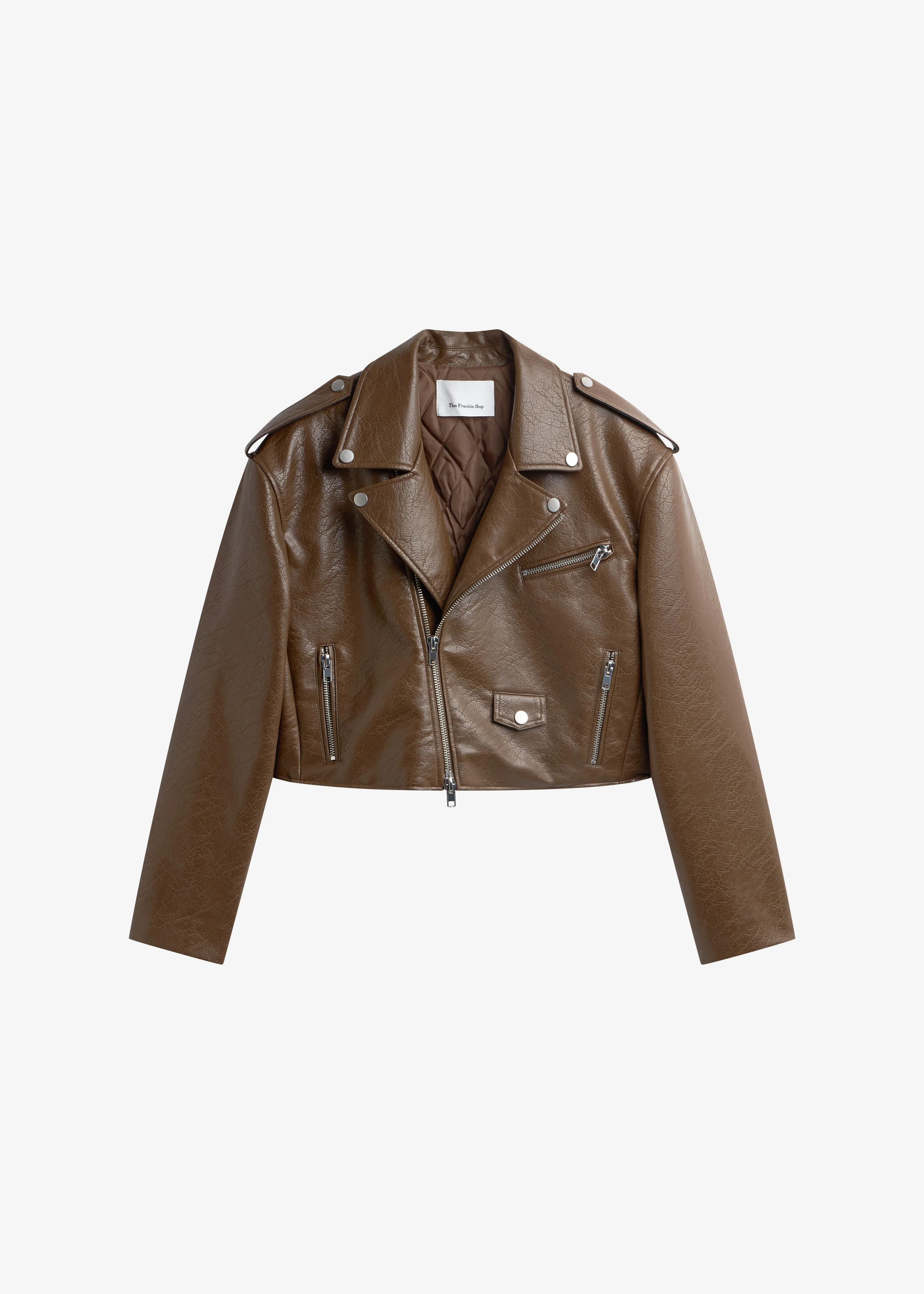 Daphne Cropped Biker Jacket - Brown - 1