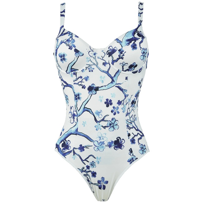 Women V-neckline One-piece Swimsuit Cherry Blossom - 1