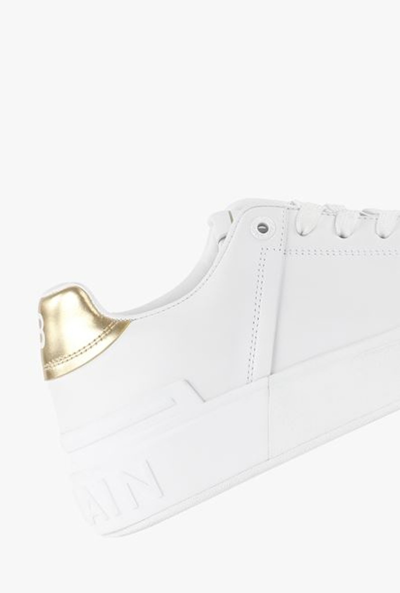 Balmain White calfskin and metallic gold leather B-Court sneakers outlook