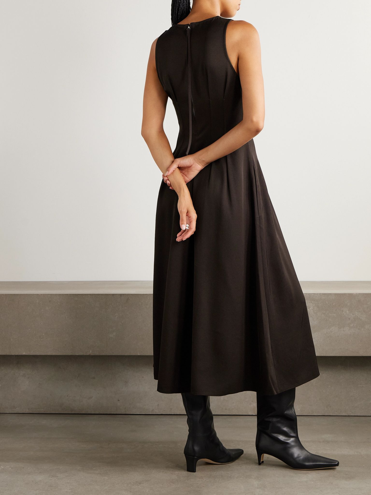 Bronwyn pleated twill midi dress Dark brown - 4