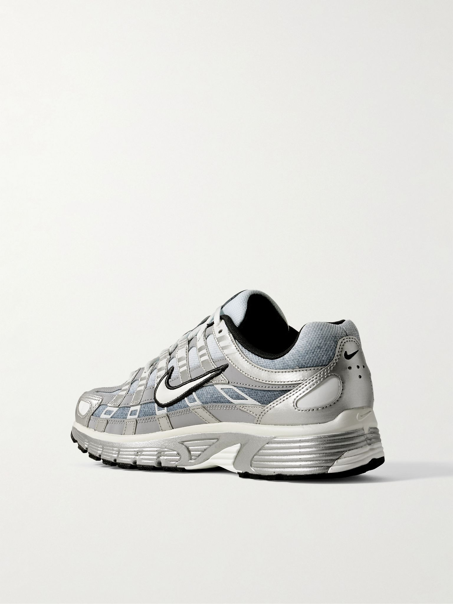 P-6000 Leather and Mesh Sneakers Silver - 4