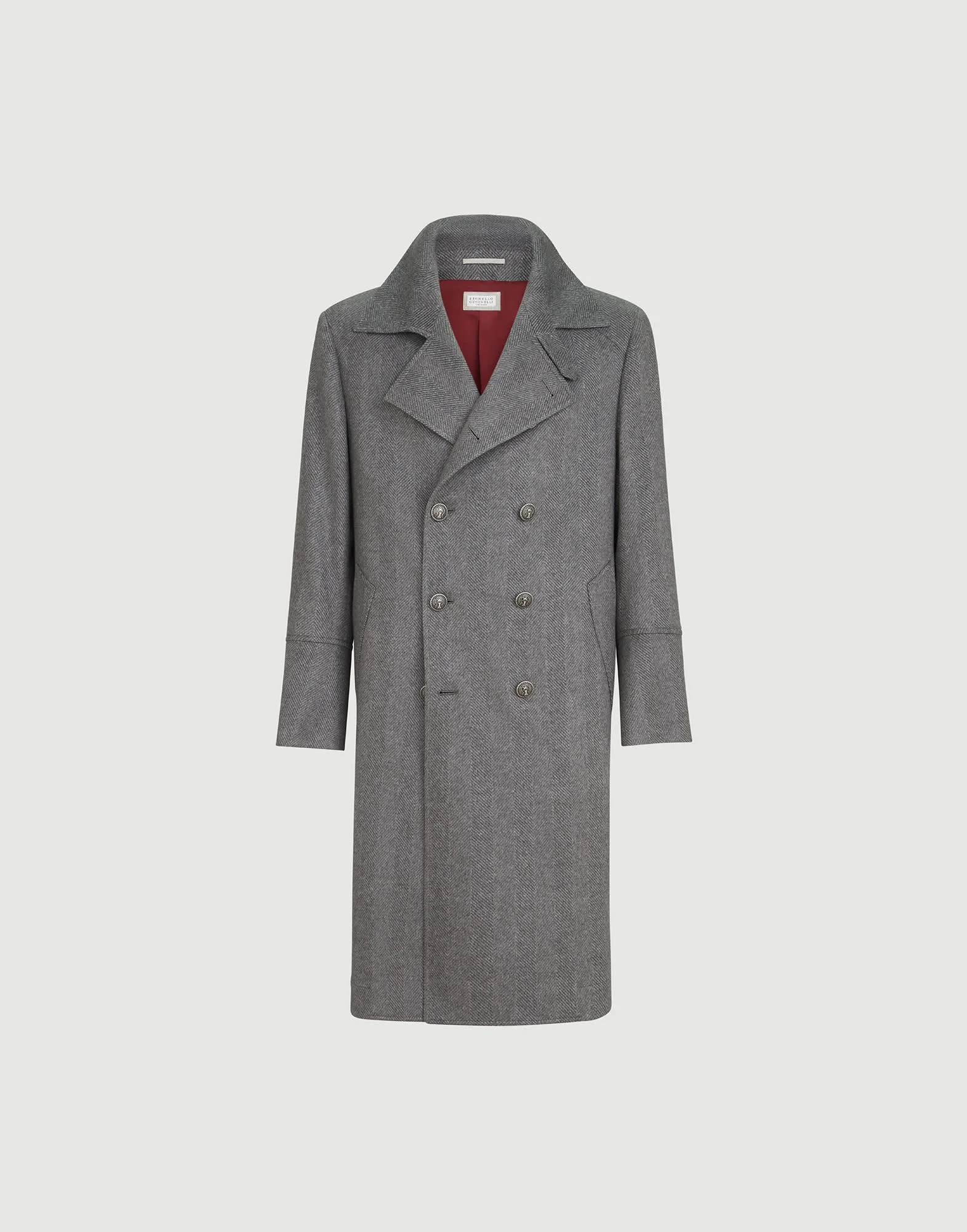 Cashmere chevron flannel one-and-a half breasted coat with metal buttons - 1