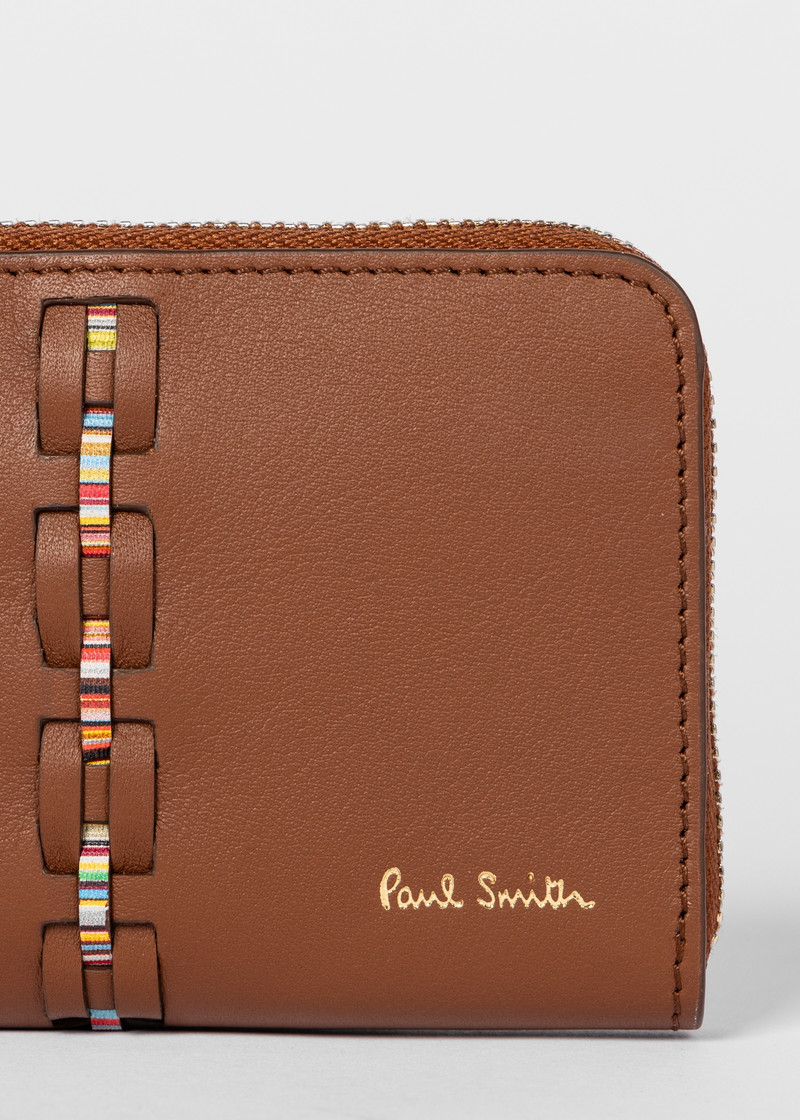 Paul Smith Women's Tan Woven 'Signature Stripe' Leather Zip Purse outlook