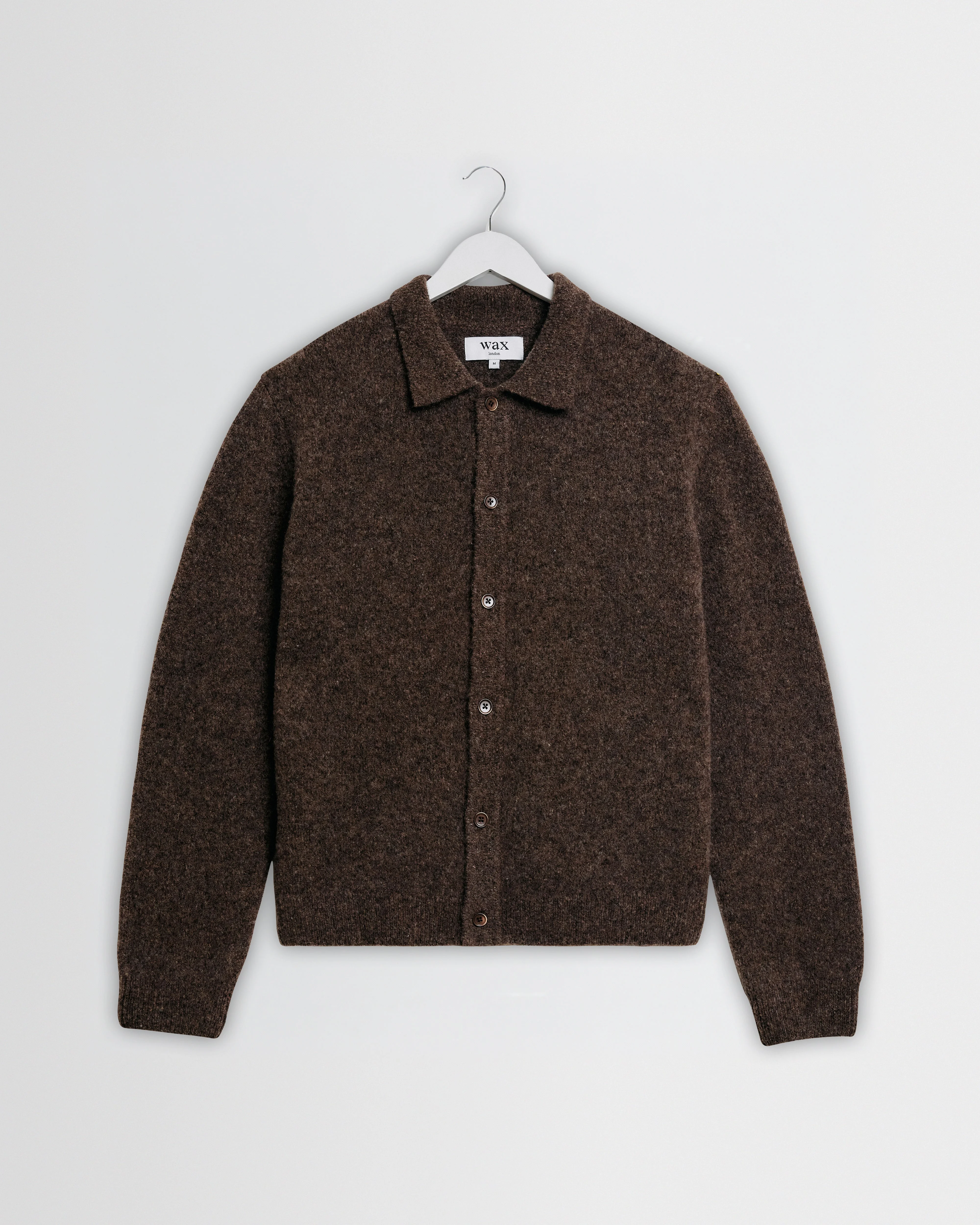 Tristan - Chocolate Brown Fluffy Long-Sleeve Knitted Polo - 1