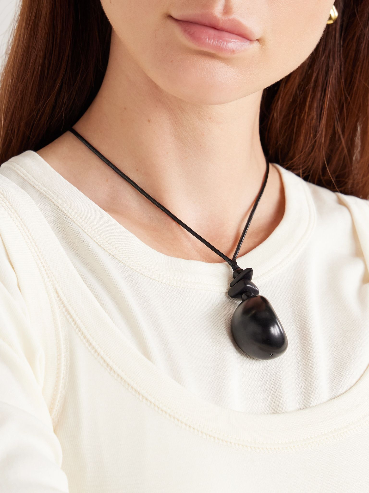 The Pendant tagua and leather necklace Black - 5