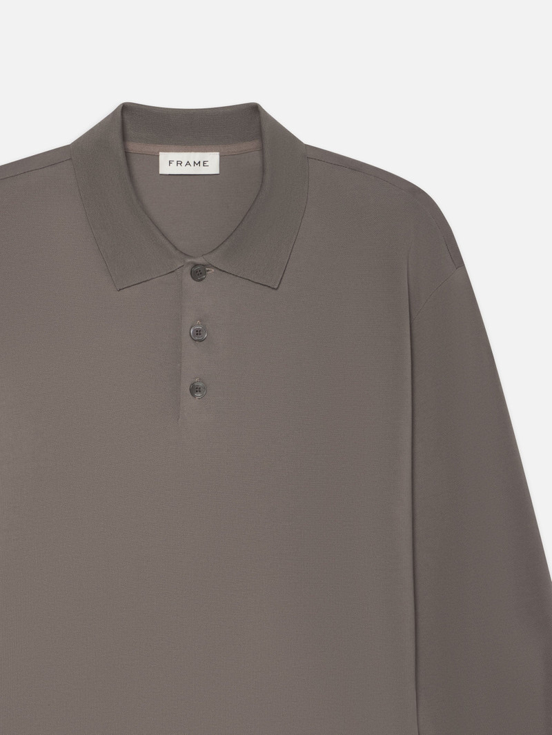 FRAME Light Pique Long Sleeve Polo in Smoky Mocha outlook
