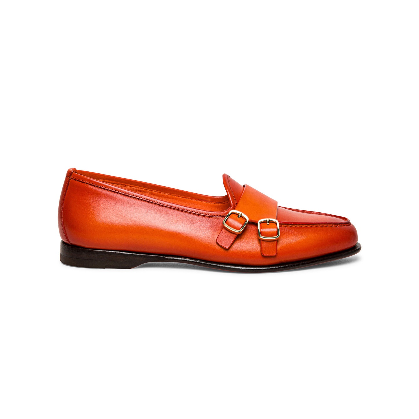 Women’s orange leather Andrea double-buckle loafer - 1