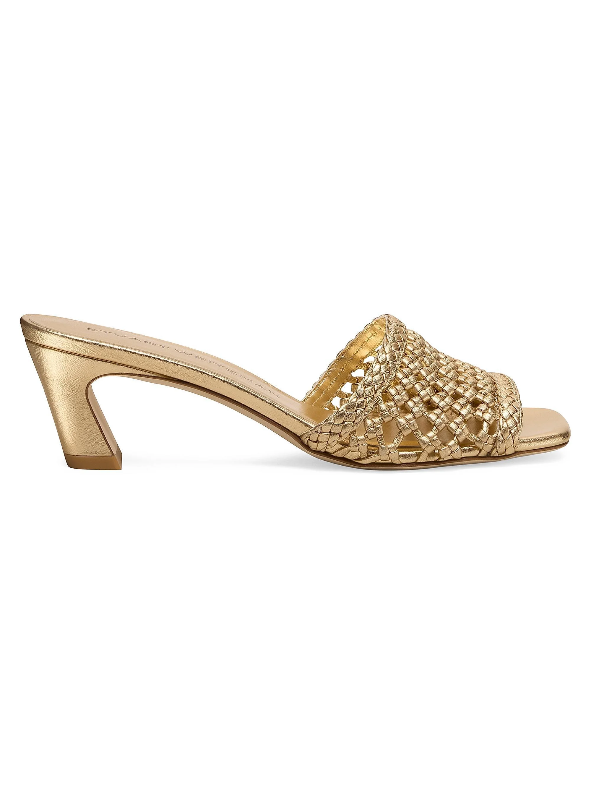 Women's Marina 50MM Woven-Leather Block-Heel Sandals - Golden - 1