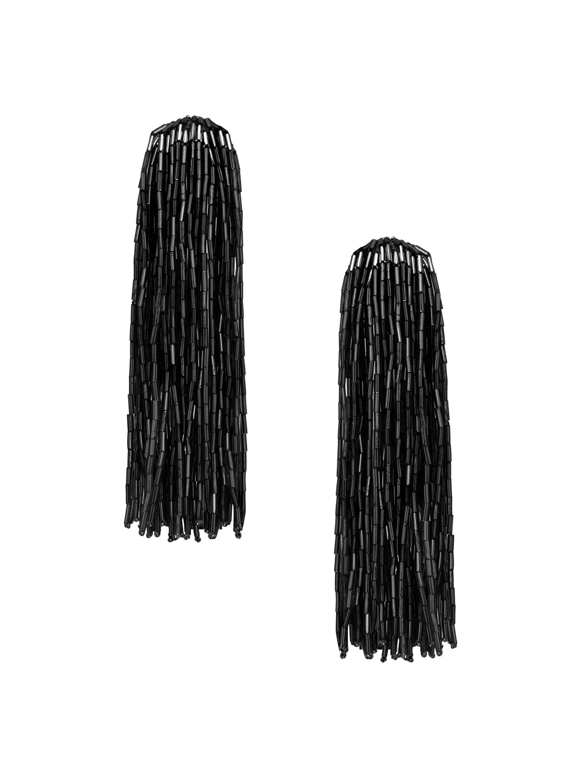 Women's Cascade Tassel Beaded Drop Clip-On Earrings - Black - 1
