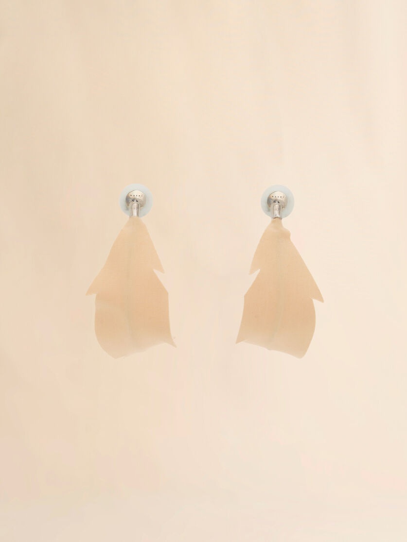 PEACH FABRIC FEATHER EARRINGS - 3