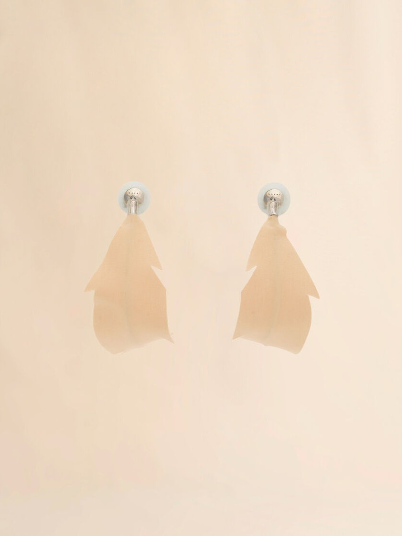 PEACH FABRIC FEATHER EARRINGS 3