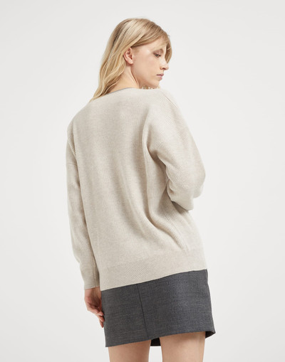 Brunello Cucinelli Cashmere English rib sweater with shiny neckline outlook