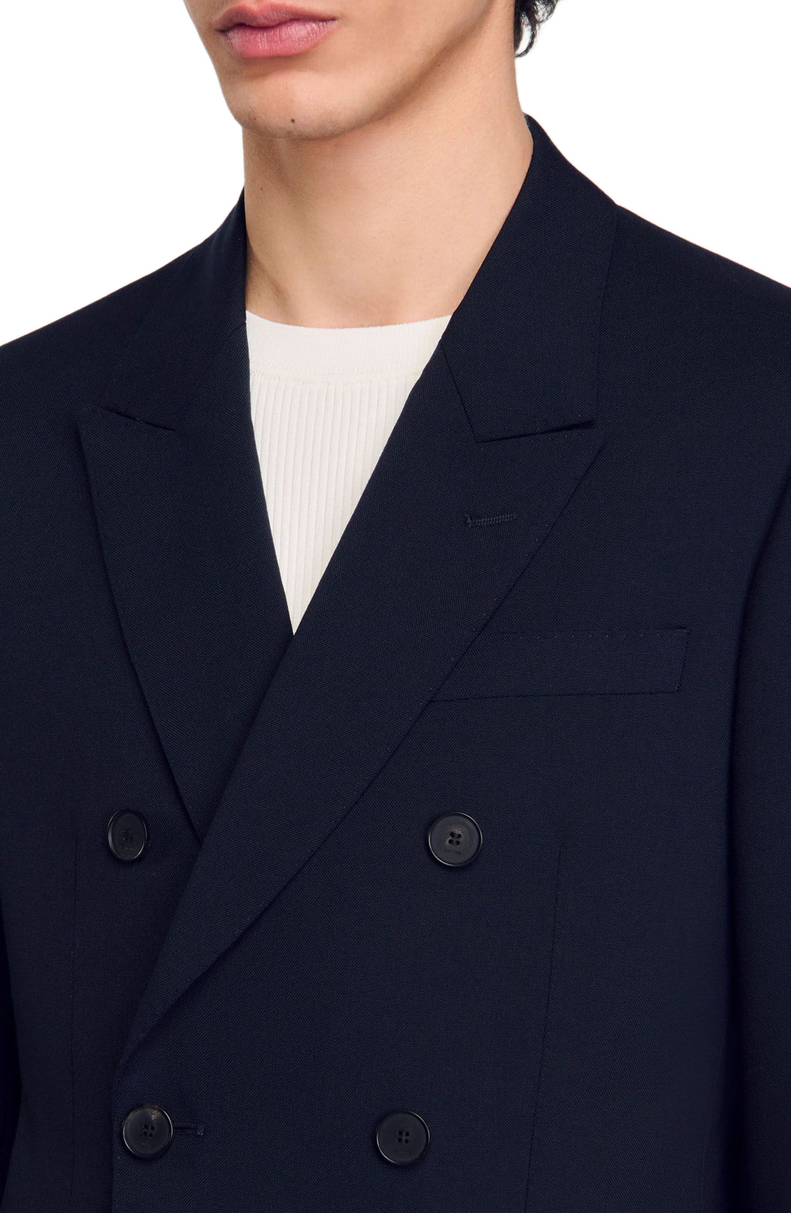 SANDRO Double-breasted suit jacket in Navy Blue at Nordstrom - 4