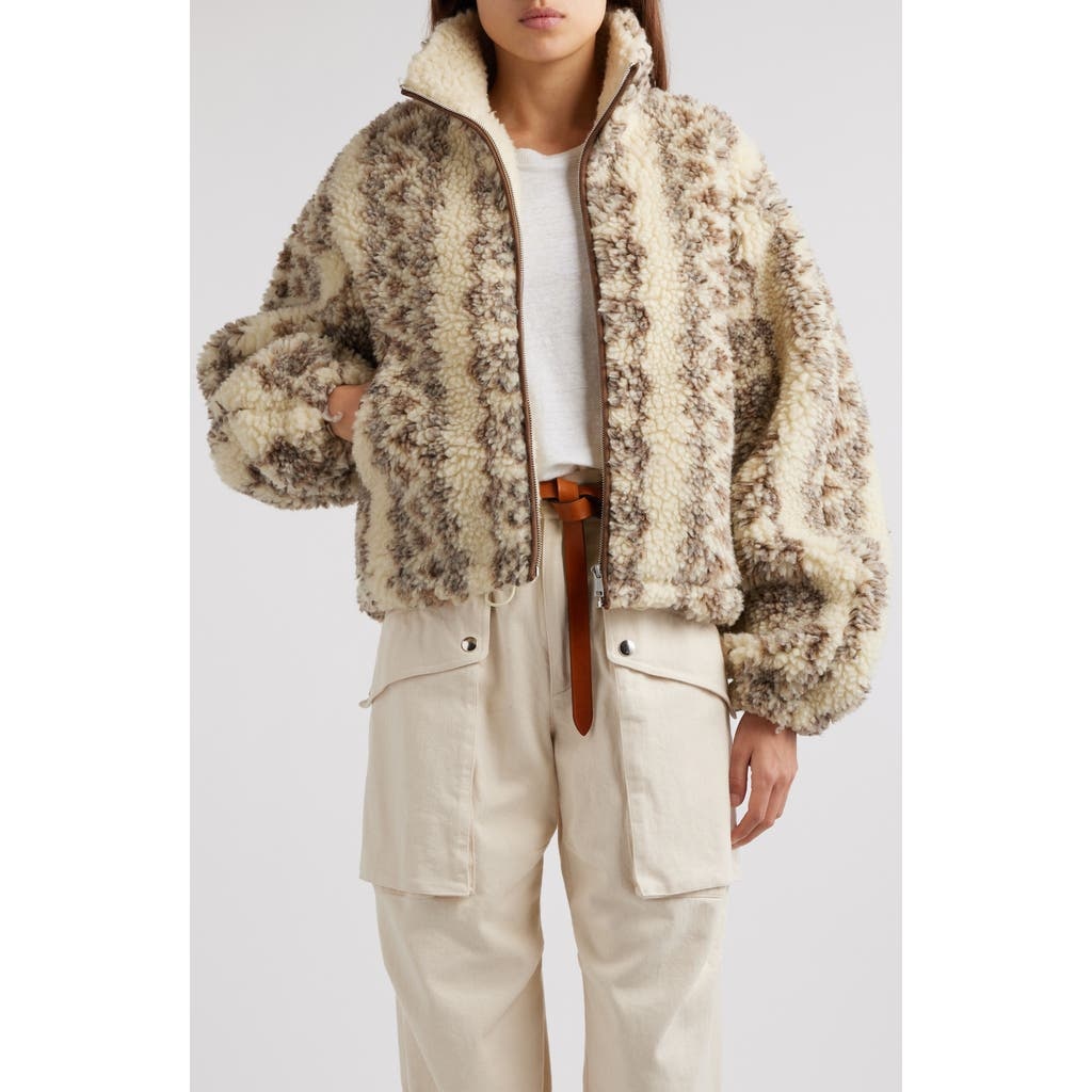 Isabel Marant Étoile Mackensy Faux Shearling Bomber Jacket in Ecru/Brown at Nordstrom - 1