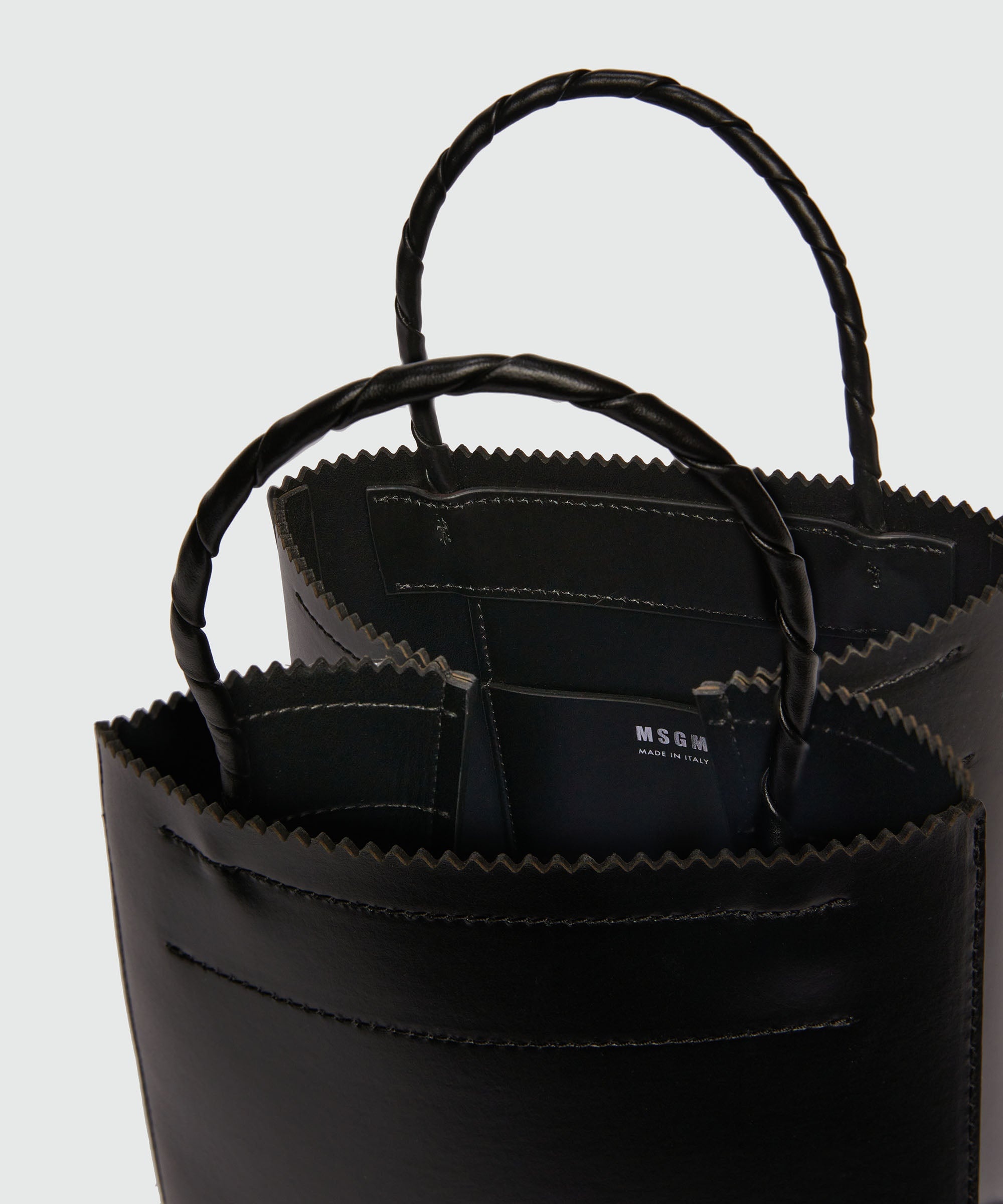 Black matte leather small tote bag - 4