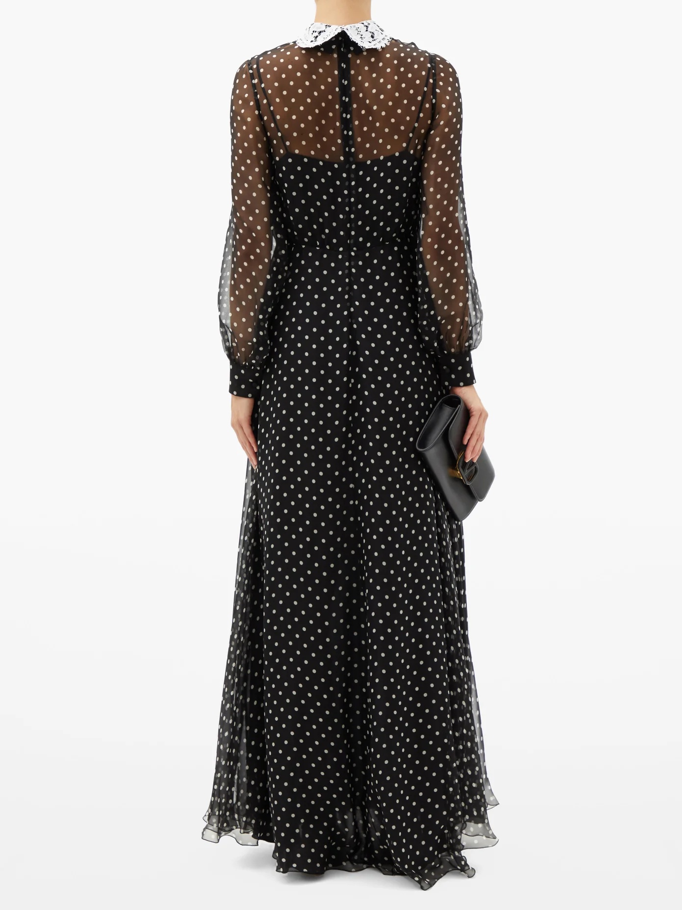 Lace-collar polka-dot chiffon gown - 5