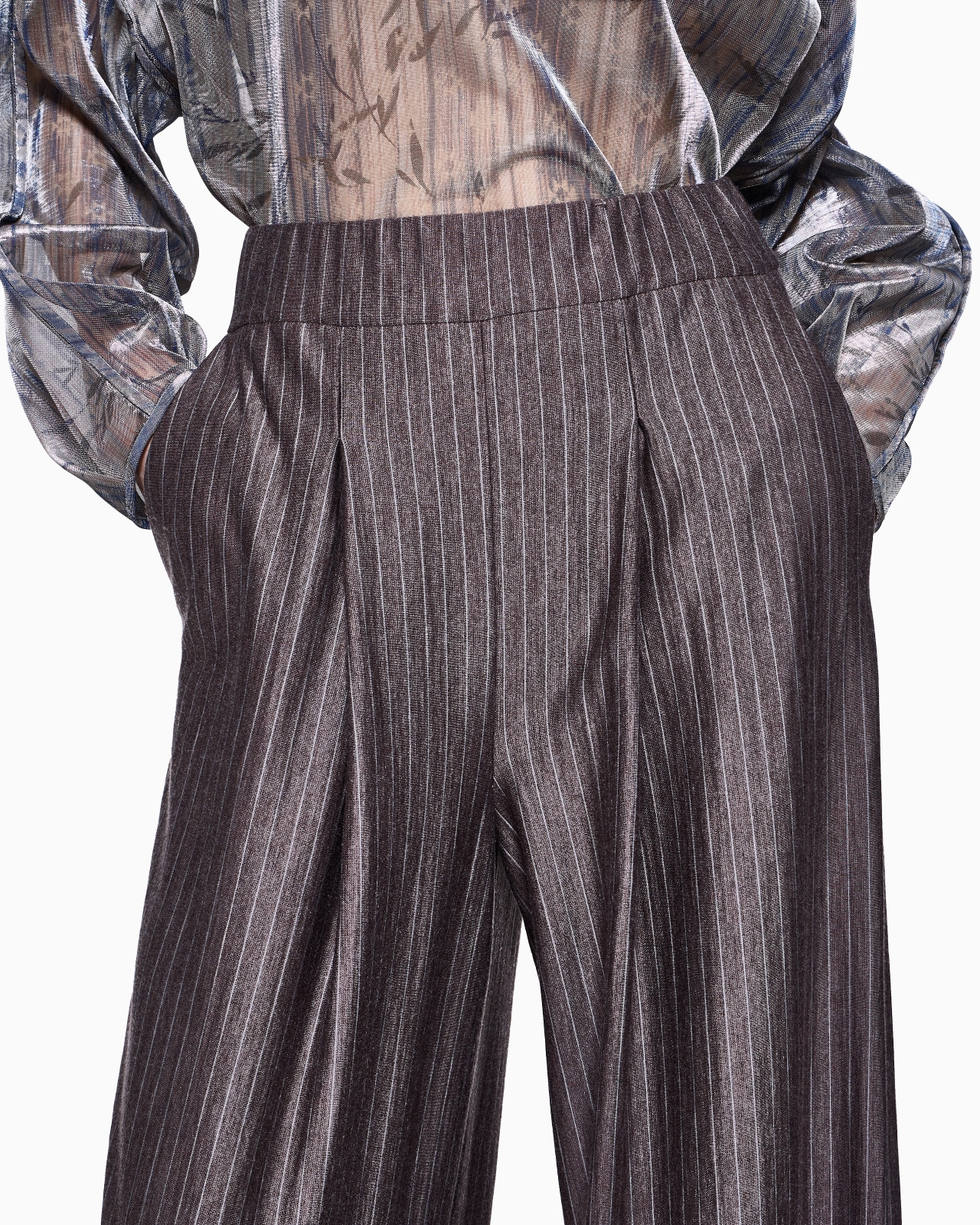 WIDE TROUSERS IN PINSTRIPED CASHMERE JERSEY AND SILK - 5