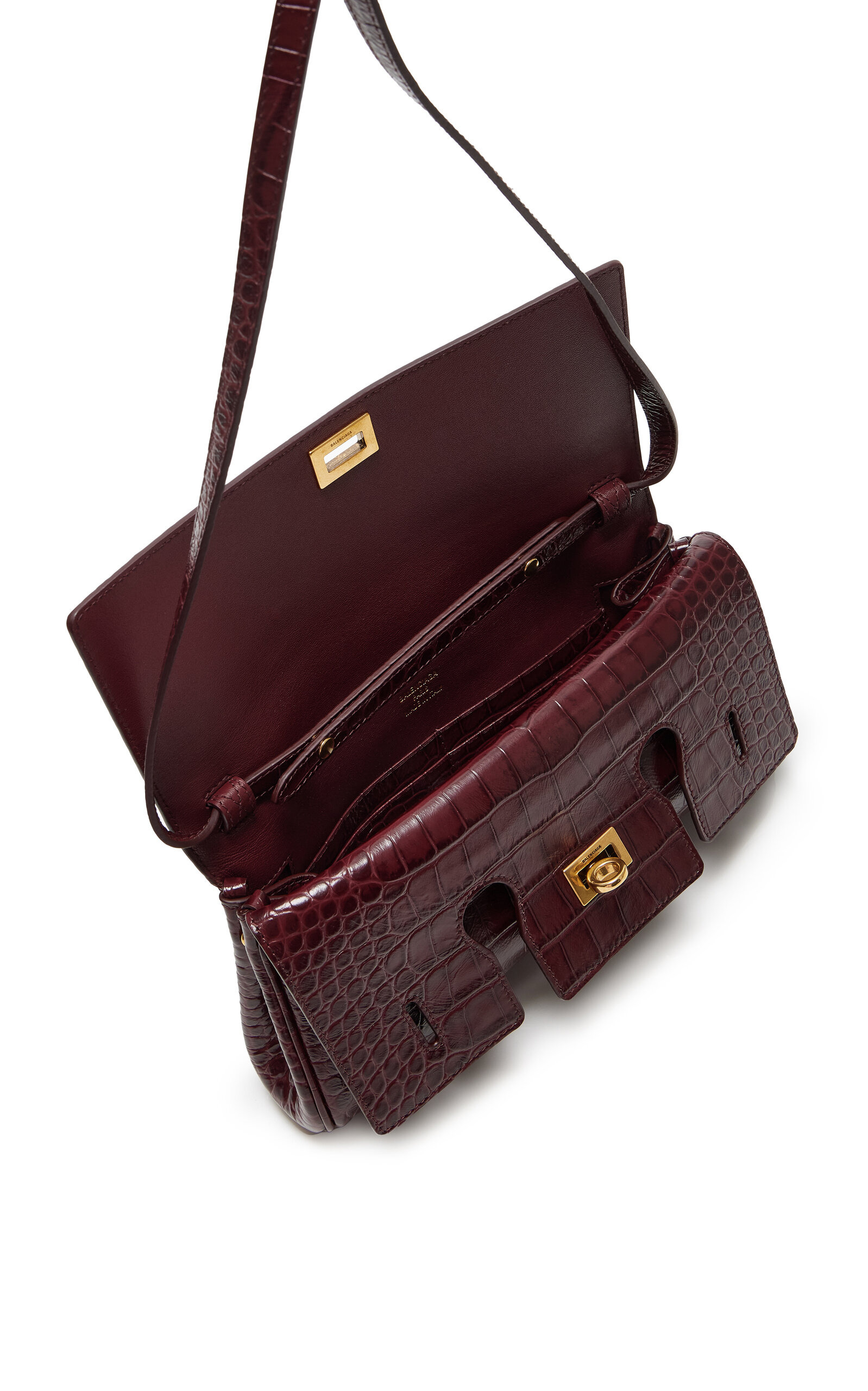 Bel Air Small Croc-Effect Leather Clutch on Strap burgundy - 6