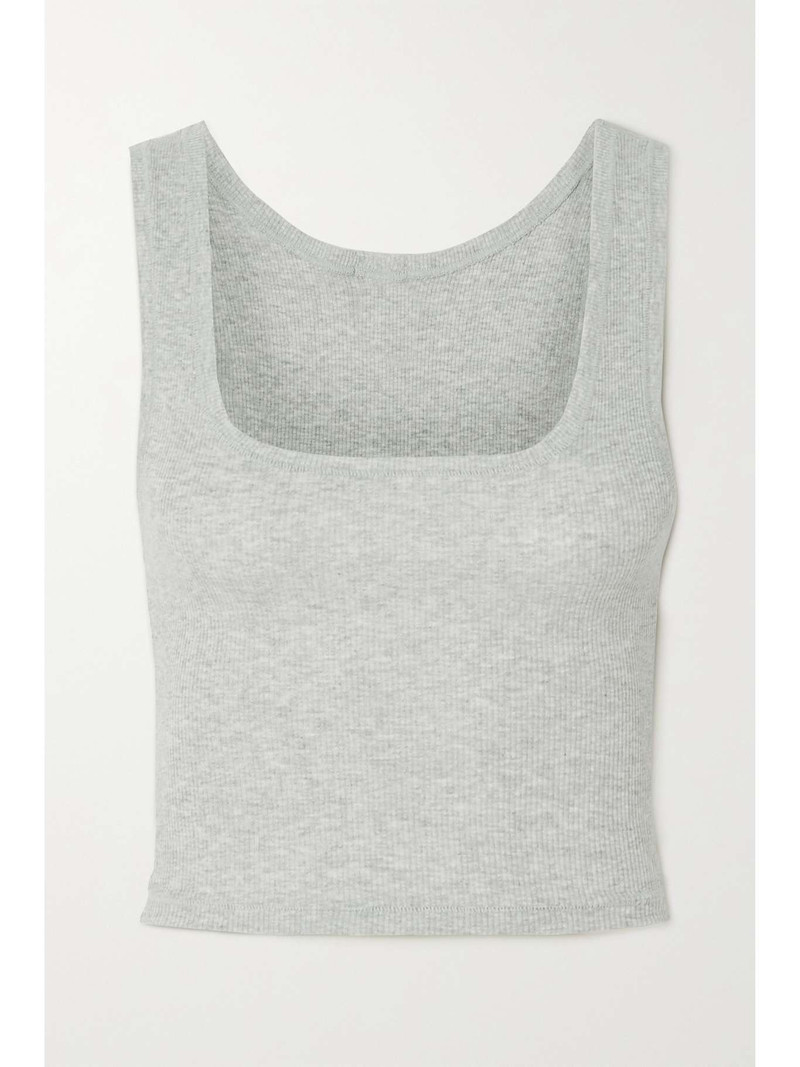 Cotton Collection cropped ribbed cotton-blend jersey tank - Light Heather Grey Light gray - 1
