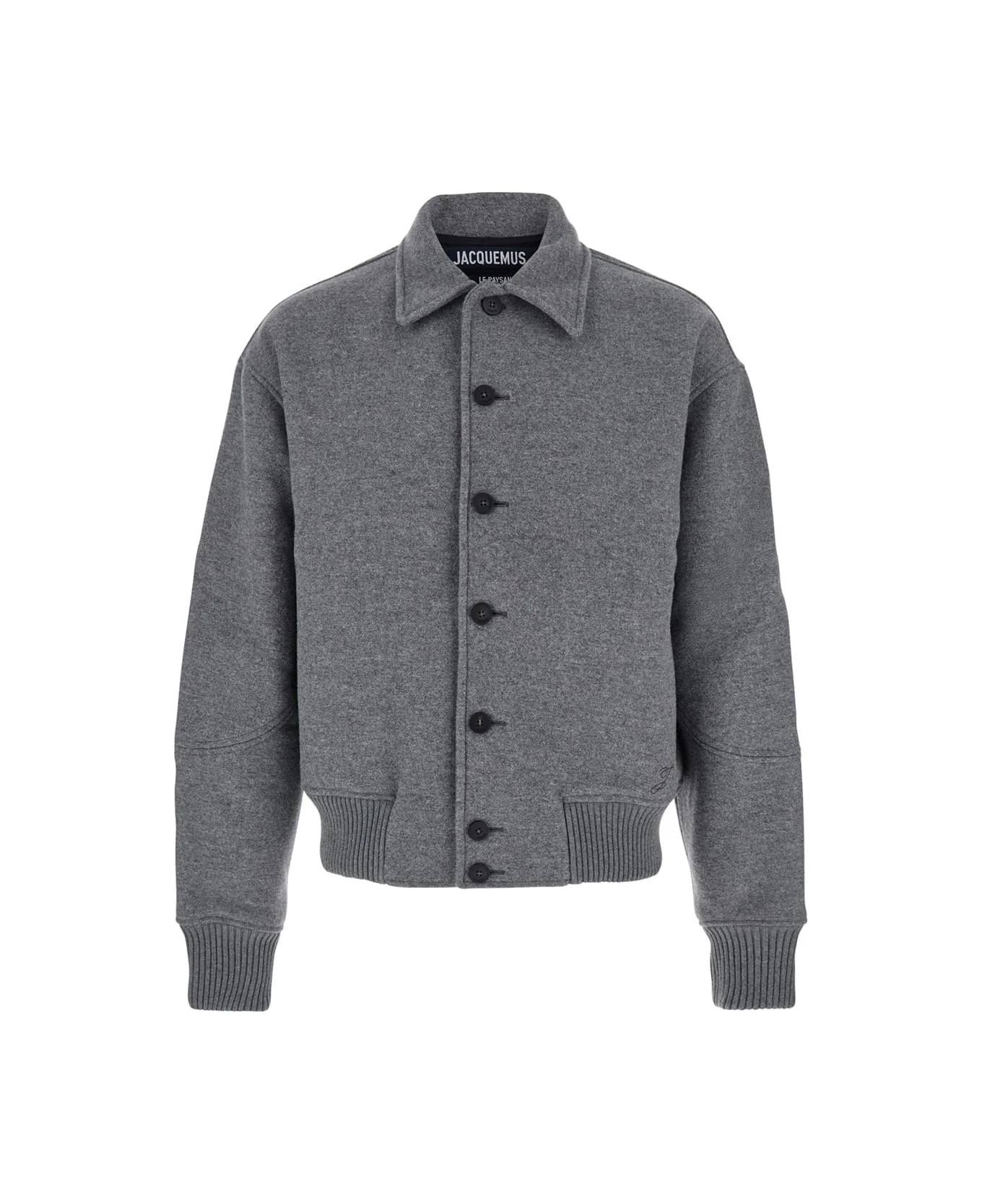 Grey Jacket With Classic Collar And Dropped Shoulders In Wool Man - 1