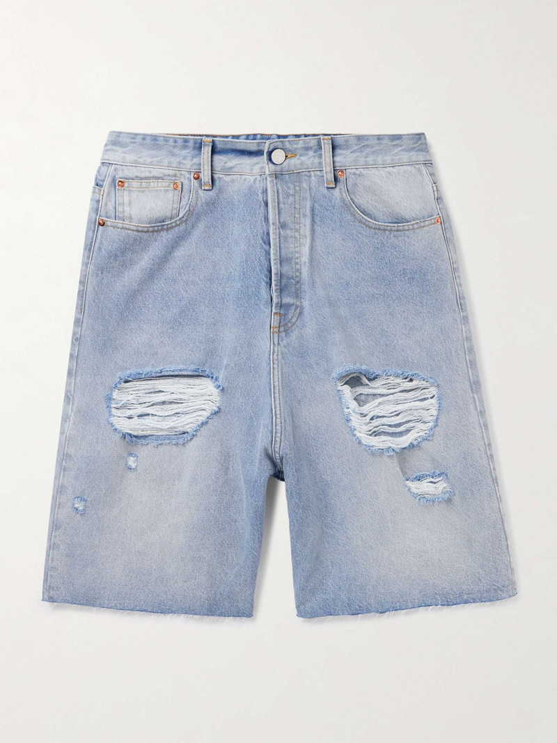 Destroyed Wide-Leg Distressed Denim Shorts 1