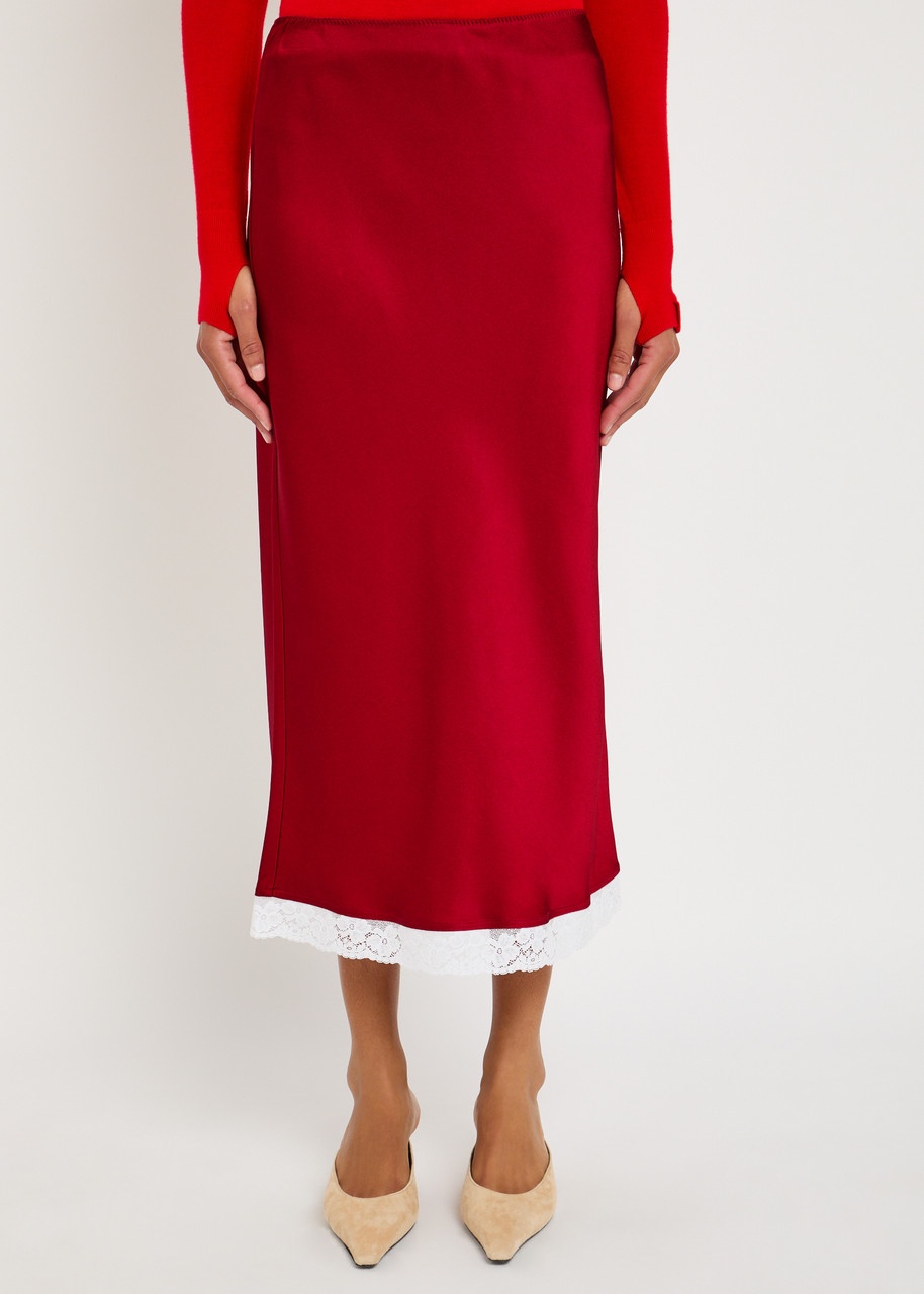 Victoria Beckham Lace Trim Satin Midi Slip Skirt - 2