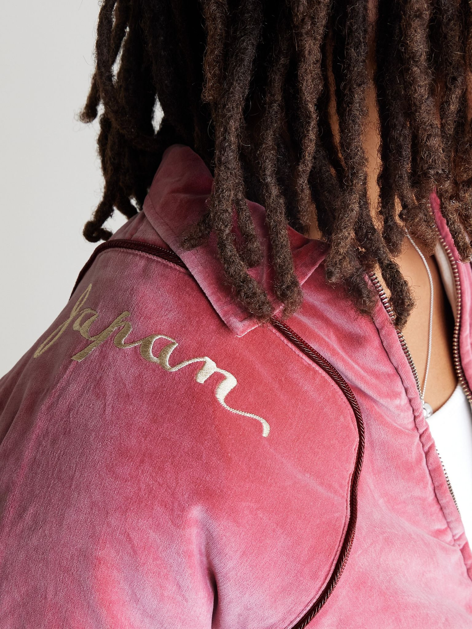 Logo-Embroidered Zip-Detailed Cotton-Velvet Bomber Jacket Pink - 5
