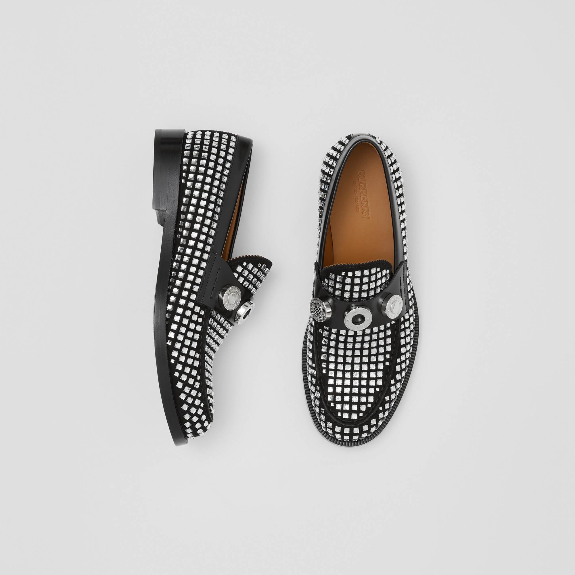 Logo Graphic Crystal Detail Suede Loafers - 6