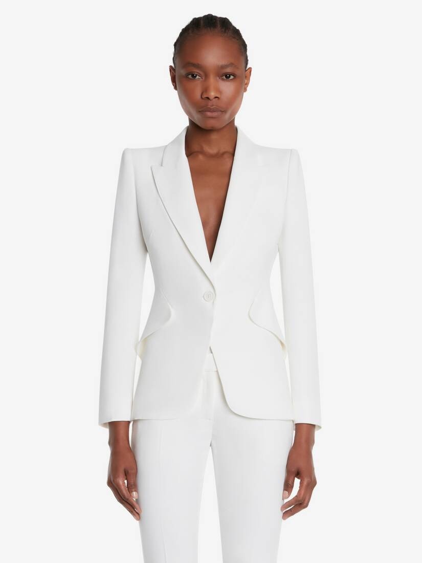 Women's Peak Shoulder Leaf Crepe Jacket in Light Ivory - 1