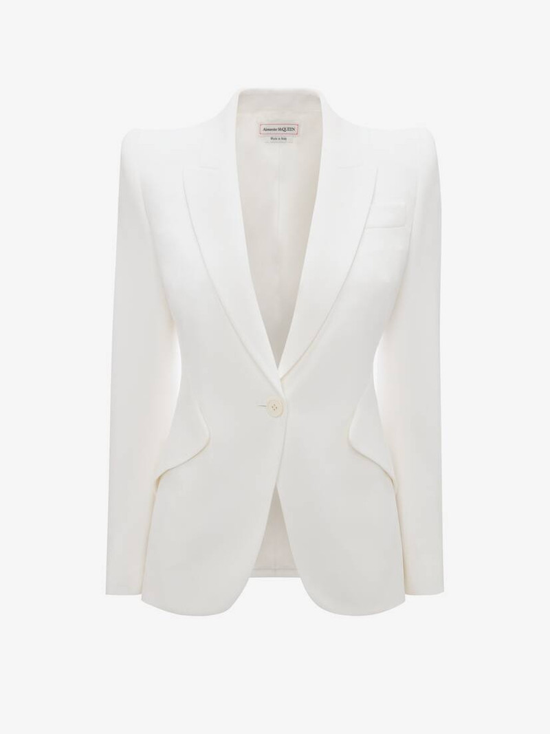 Alexander McQueen Women's Peak Shoulder Leaf Crepe Jacket in Light Ivory outlook