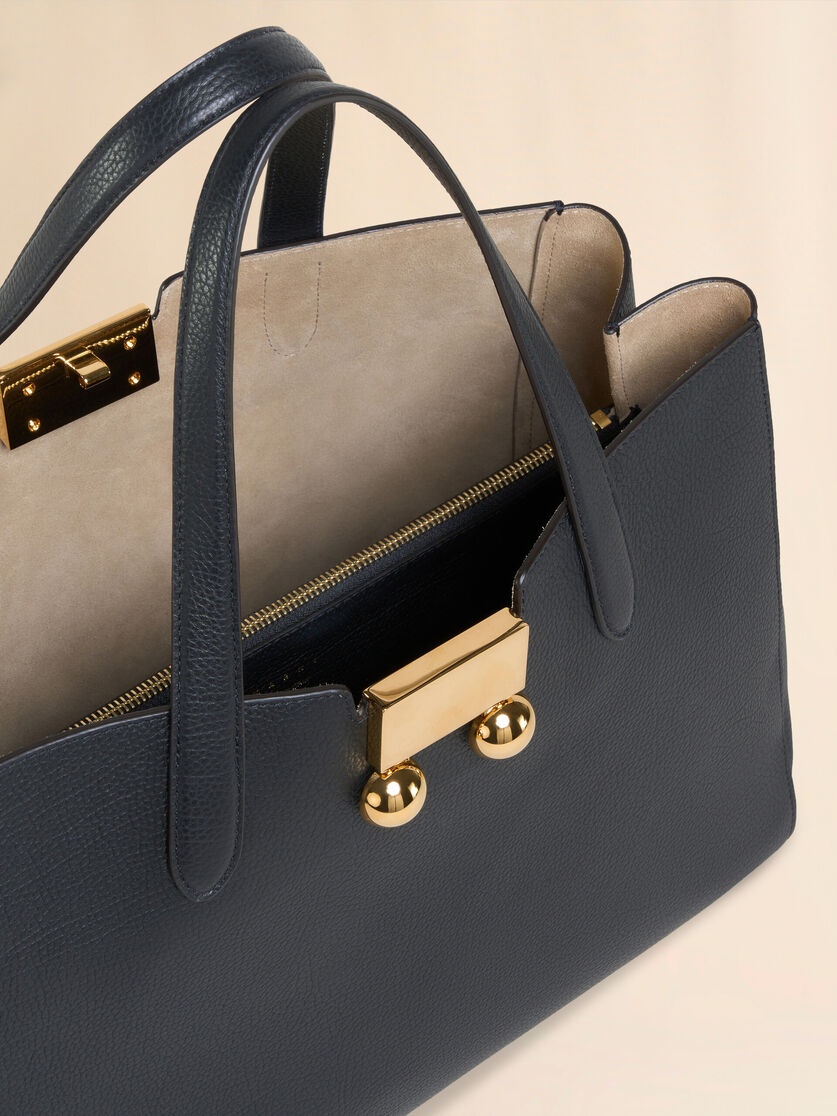 BLACK LEATHER MEDIUM TRUNKAROO TOTE HANDBAG - 3